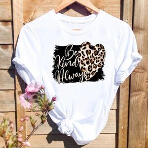 White Graphic Tee with Leopard Print Heart